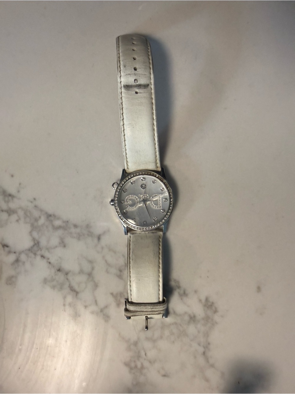 D&G Silver Dial Watch with White Leather Strap